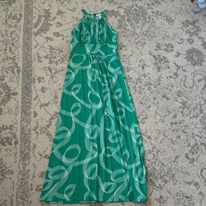 London Times Teal with White Swirl Maxi Dress